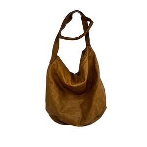 IKKS Brown Leather Hobo Shoulder Bag Large Slouchy Tote Cognac Distressed Y2K
